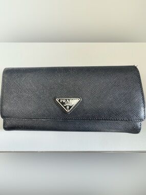 Prada Black Saffiano Leather Wallet with Triangle Logo